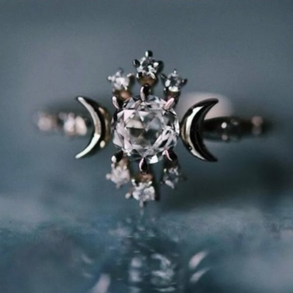 Triple Goddess Moon  crescent ring sz 7 - Picture 2 of 10